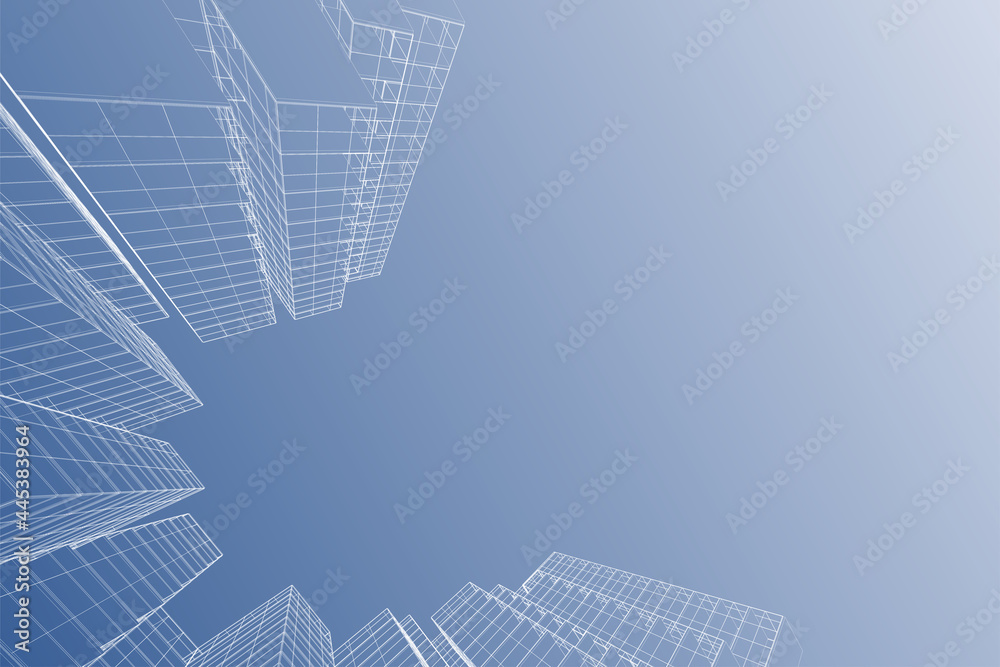 Fototapeta premium Abstract architectural background. Linear 3D illustration. Concept sketch