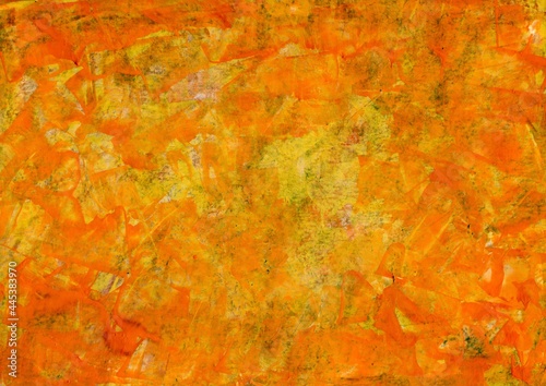 Abstract yellow-orange grunge decorative background with stucco, liquid acrylic paints, banner with a space for text