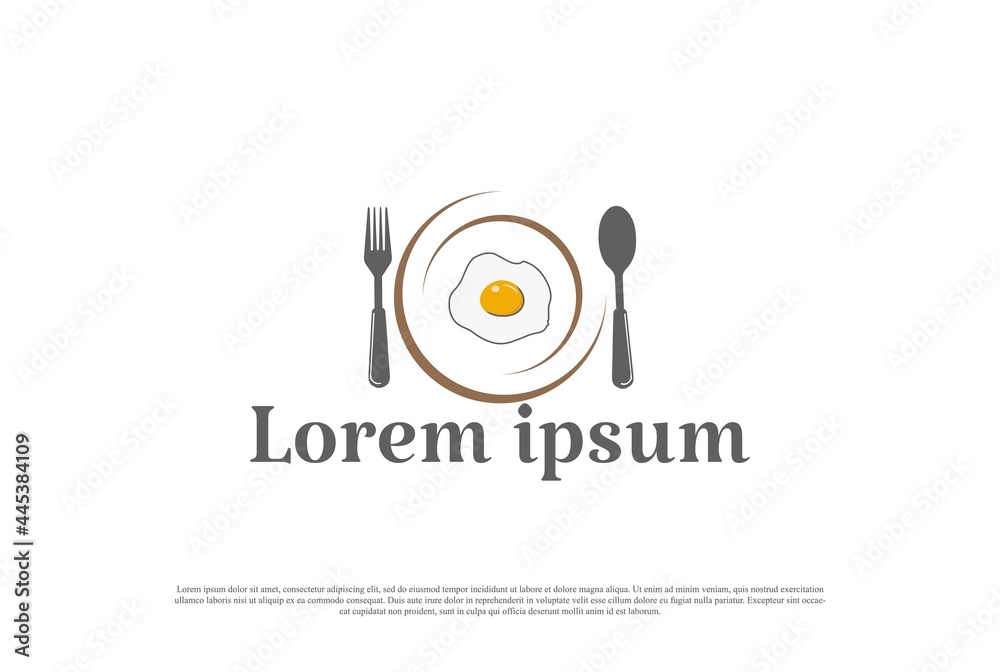 Plate Spoon and Fork with Bread and Egg Sunny Side Up for Breakfast Cafe Restaurant Logo Design Vector Plate Spoon and Fork with Bread and Egg Sunny Side Up for Breakfast Cafe Restaurant Logo Design Vector