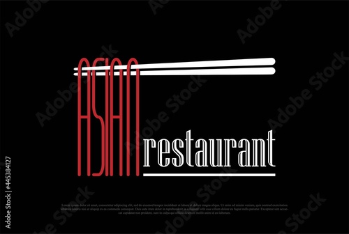 Chopsticks with Noodle Asian Restaurant Text Font Type Word Typography Logo Design Vector