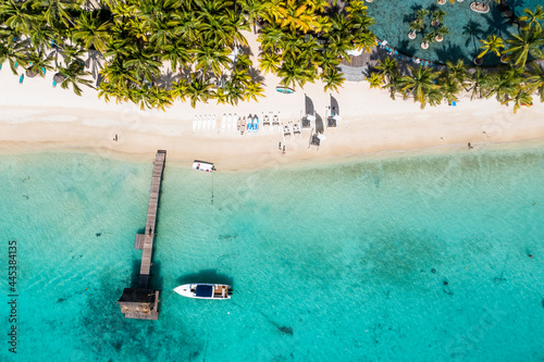 Aerial view, beaches with luxury hotels with water sports at Trou-aux-Biches Pamplemousses Region, , Mauritius, Africa photo