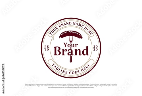 Circular Vintage Retro Rustic Sausage Label Logo Design Vector