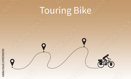 Touring bike cyclist travel on GPS route to the destination. Biker cycling adventure with bikepacking bags and tent. Vector illustration design.
