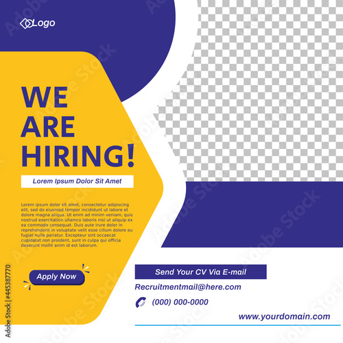 Job recruitment design for companies. Square social media post layout. We are hiring banner, poster, flyer, background template