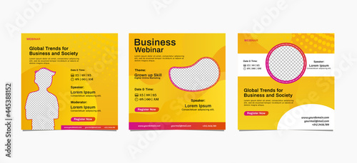 Set of webinar business for social media post. Modern poster, brochure digital banner template on square size