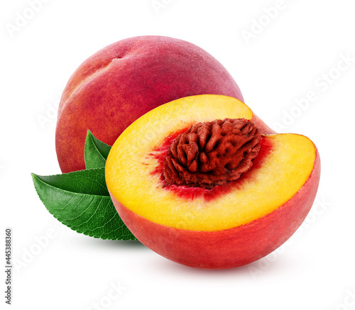 Peach with half isolated on white background