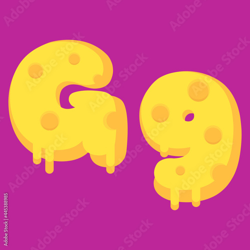 Illustration vector cartoon of "G" alphabet letter in the shape of melty cheese. Cartoon simple modern design. Suitable for design of food and kids product