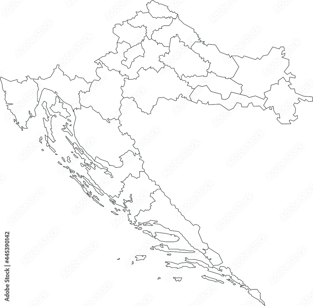 Vector map of Croatia to study colorless with outline