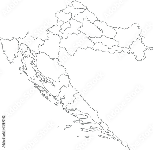 Vector map of Croatia to study colorless with outline