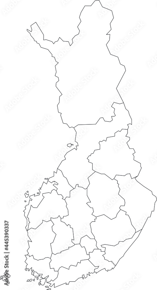 Obraz premium Vector map of Finland to study colorless with outline, black and white