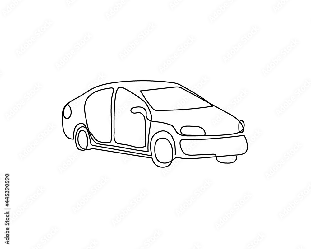 Car, automobile, continuous line drawing. One line art of urban transport, auto.