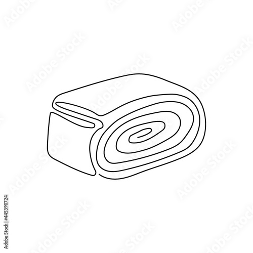 Poppy seed roll one line art. Continuous line drawing of tart, pie, cake.