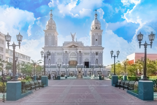 Cathedral facade in Santiago de Cuba, Cuba