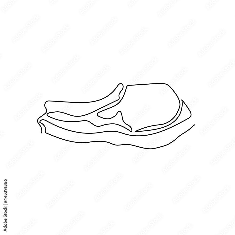 Raw meat continuous line drawing. One line art of steak, pork, beef, meat on the bone. Raw meat continuous line drawing. One line art of steak, pork, beef, meat on the bone.