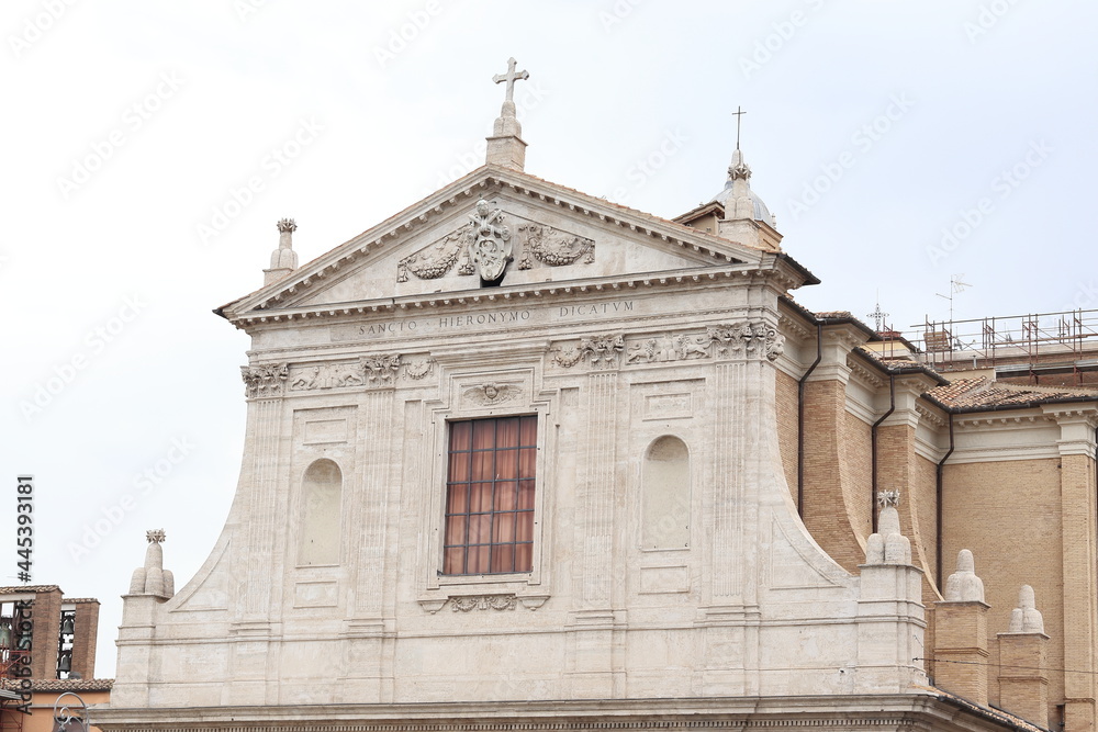 Rome San Girolamo dei Croati Church White Facade Detail, Italy