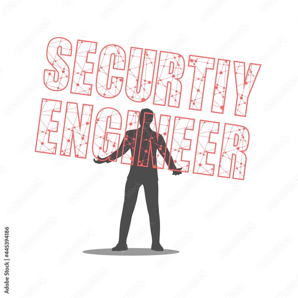 Man holding security engineer text in his hands Man holding security engineer text in his hands