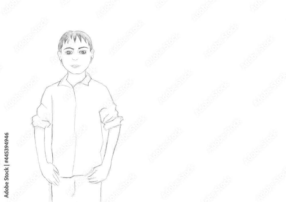 Silhouette of a young boy. Sketch of child, hand drawn, with copy space. Silhouette of a young boy. Sketch of child, hand drawn, with copy space.