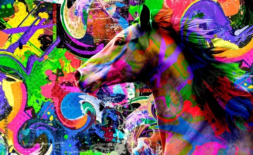 background with splashes and horse