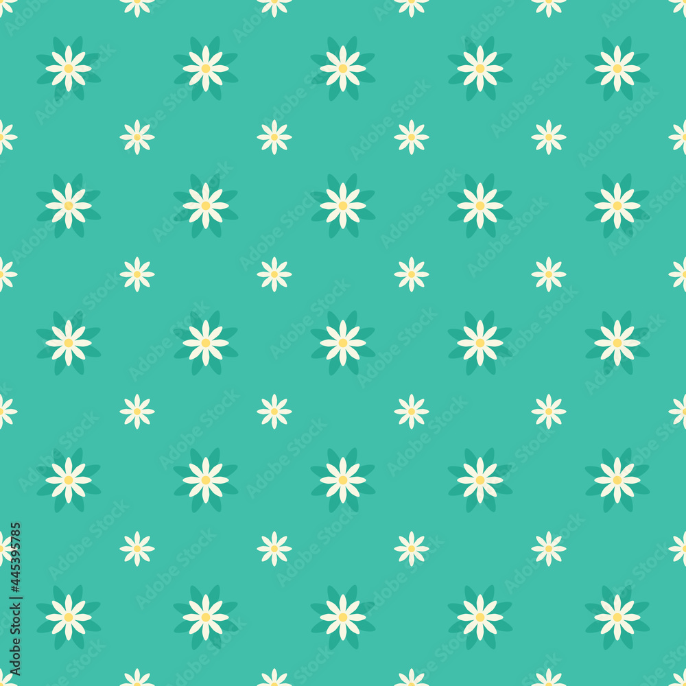 Seamless simple white flower on green background. Vector illustrator vintage color. Seamless simple white flower on green background. Vector illustrator vintage color.