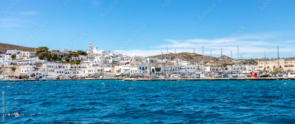 Milos island, Adamas port marina panorama, Cyclades Greece.