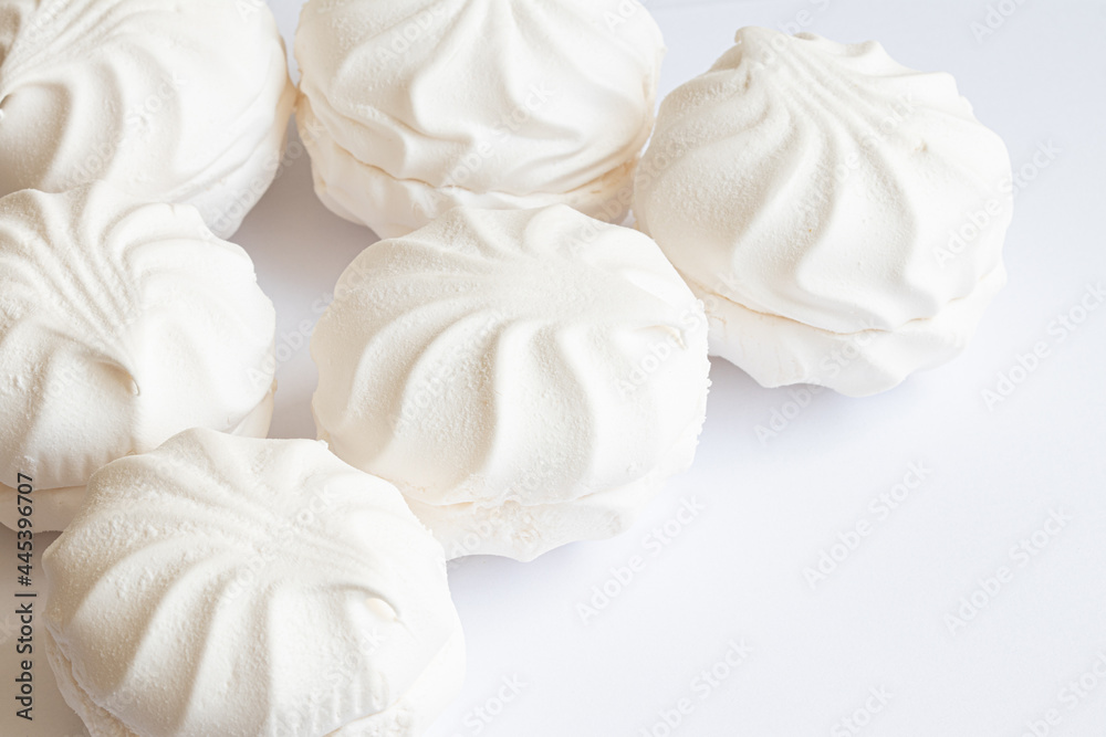 Marshmallow sugar confection is obtained by churning fruit and berry puree with sugar and egg white. 