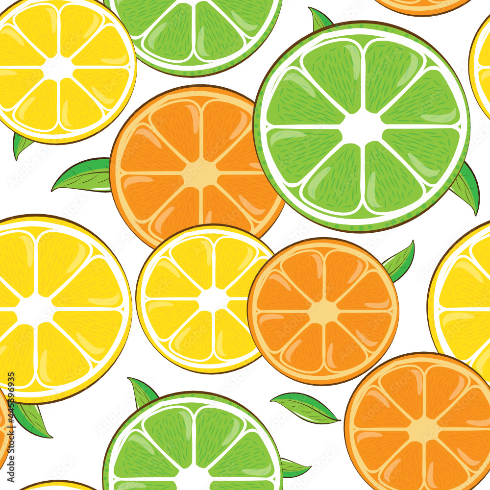 Seamless pattern orange and lemon on white background