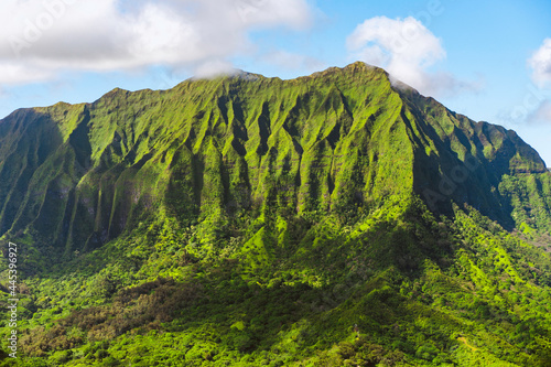 Steep mountains covered in green in Hawaii