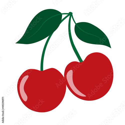 red fresh cherries isolated on white background, vector illustration