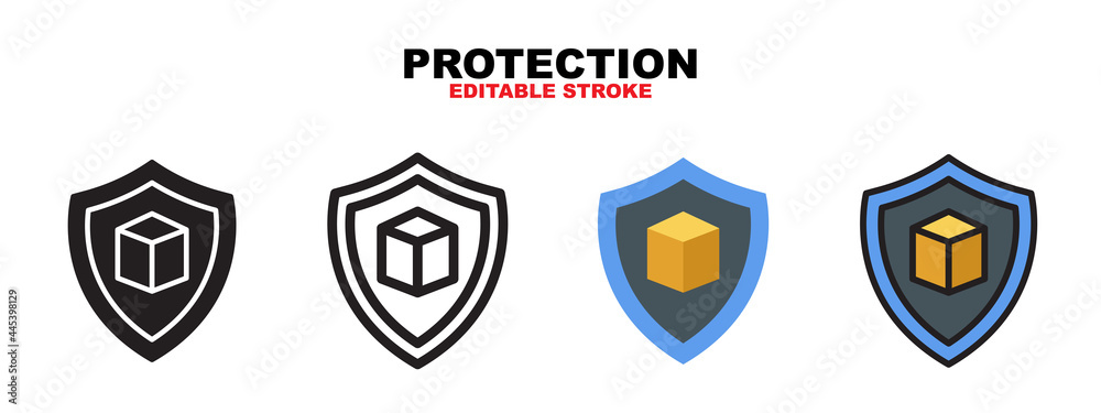 Protection icon set with different styles. Icons designed in filled, outline, flat, glyph and line colored. Editable stroke and pixel perfect. Can be used for web, mobile, ui and more. Protection icon set with different styles. Icons designed in filled, outline, flat, glyph and line colored. Editable stroke and pixel perfect. Can be used for web, mobile, ui and more.