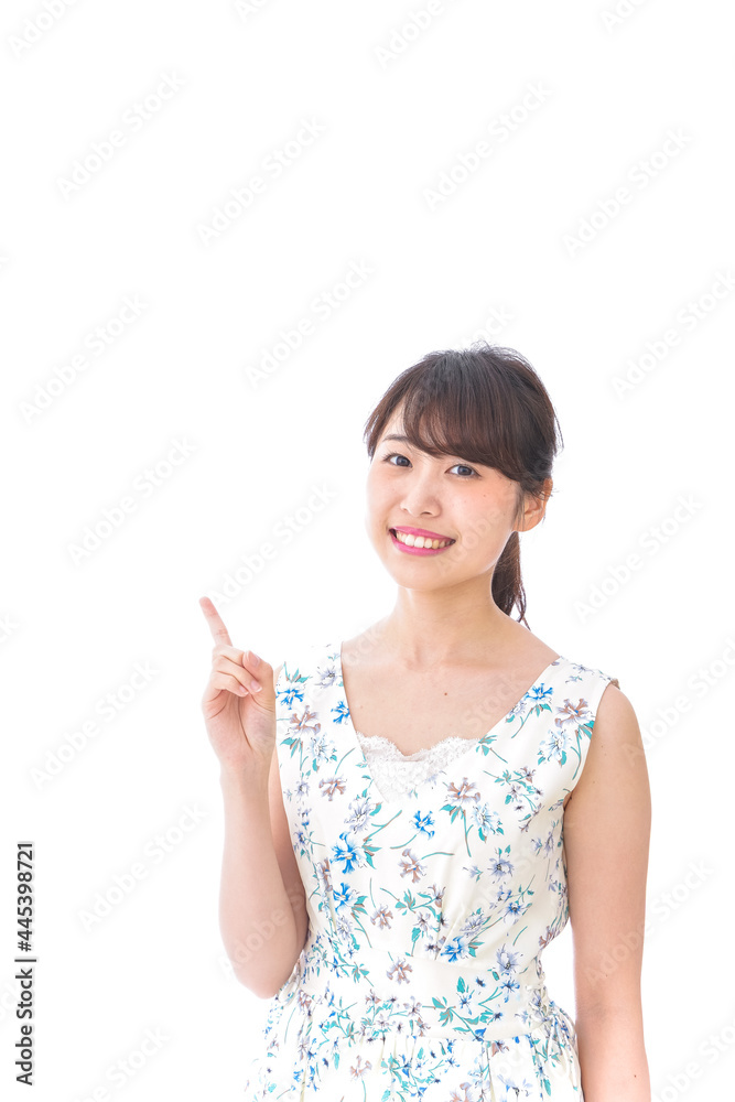 Young woman pointing