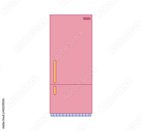 Pink refrigerator isolate on white. Vector drawing kitchen appliances in flat style.