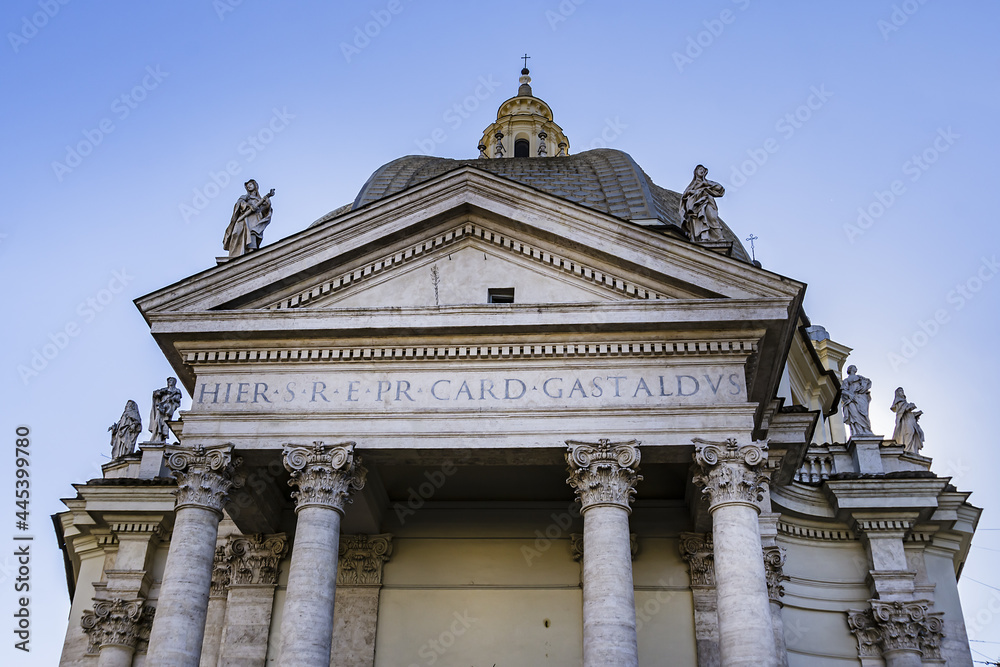 Our Lady at Montesanto church (Chiesa di Santa Maria in Montesanto, 1675) - Catholic Renaissance style church on Piazza del Popolo in Rome. ROME, ITALY. 