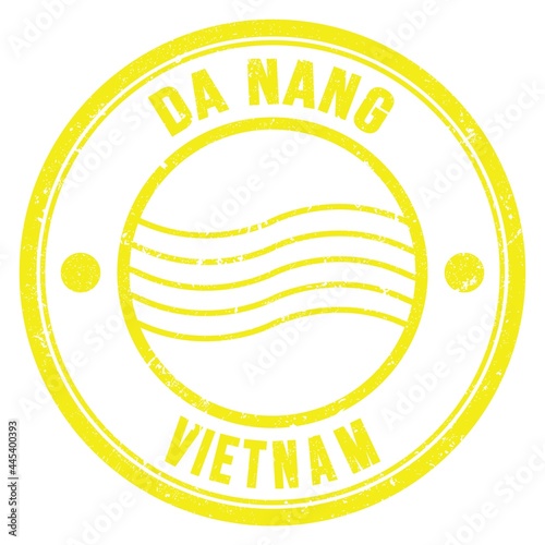 DA NANG - VIETNAM, words written on yellow postal stamp