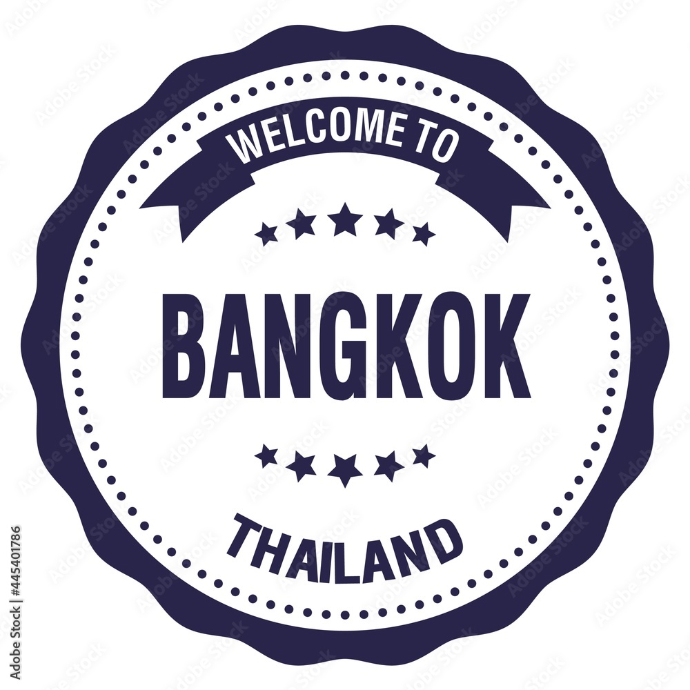 WELCOME TO BANGKOK - THAILAND, words written on blue stamp