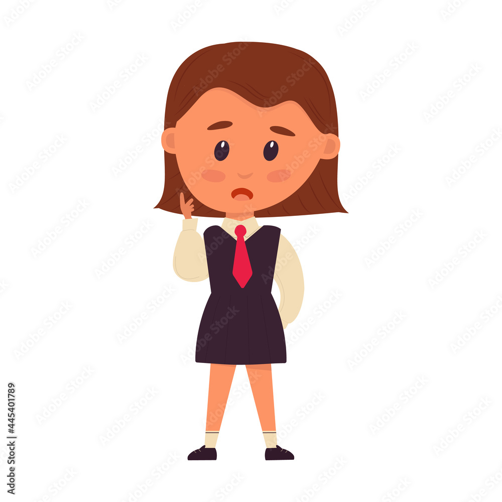 female student in school uniform. Surprised girl. Back to school. Funny cartoon character. isolated image on white background. For design of blogs, posters, banners. Vector illustration, flat