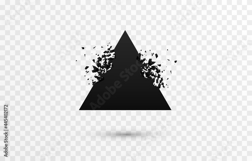 Explosive banner. Destruction of png shapes. Explosion of figures, destruction into small particles.