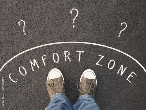 feet of unrecognizable person standing inside comfort zone photo