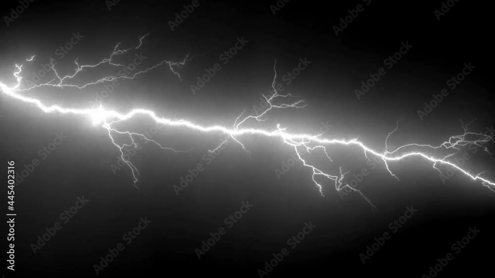 Blue lightning strikes over black background with Alpha channel. A visual element for electrical storm