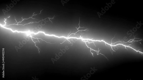 Blue lightning strikes over black background with Alpha channel. A visual element for electrical storm