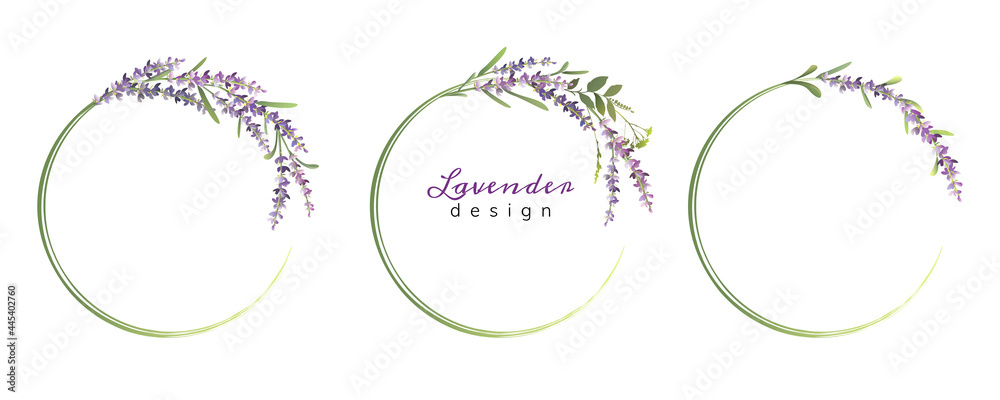 Naklejka Set of lavender colorful wreaths or frames. Vector illustration