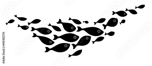 Decorative flock of fish. Element for your design. Logo template.