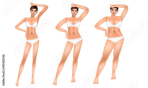 Body mass index, thin and fat girl, realistic vector. Medicine