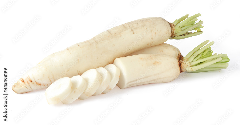 sliced white radish isolated on white background sliced white radish isolated on white background