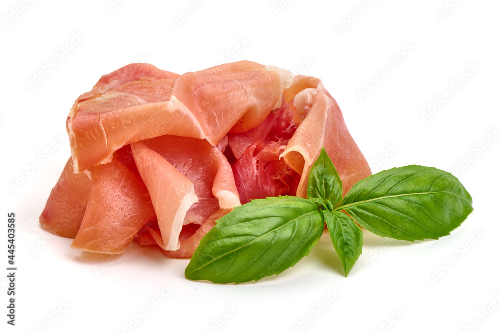 Jamon iberico, isolated on white background. High resolution image Jamon iberico, isolated on white background. High resolution image
