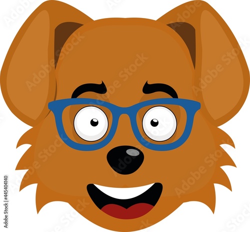 Vector emoticon illustration of the face of a cartoon dog with blue glasses