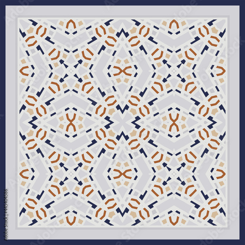 Creative trendy color abstract geometric pattern in white gray blue orange  vector seamless  can be used for printing onto fabric  interior  design  textile. Scarf design. Frame.