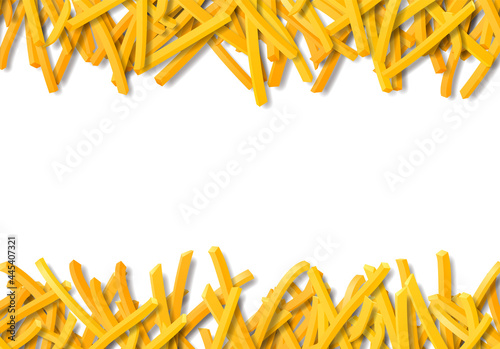 Fried potato, chips, crisps or french fries laying in heap illustration for tray print or poster