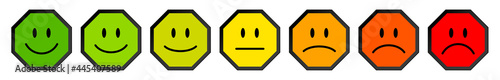 Sieben Achtecke Feedback Gesichter Schwarzer Rahmen Grün Zu Rot