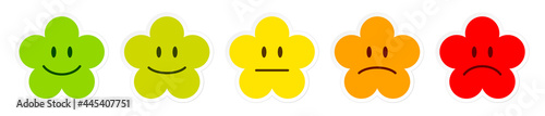 Fünf Blumen Feedback Gesichter Weißer Rahmen Grün Zu Rot