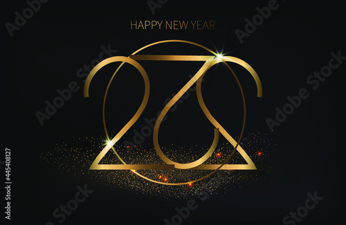 Luxury Christmas dark banner. Merry golden numbers 2022 with glitter on a dark background. Modern vector illustration. year of the tiger
